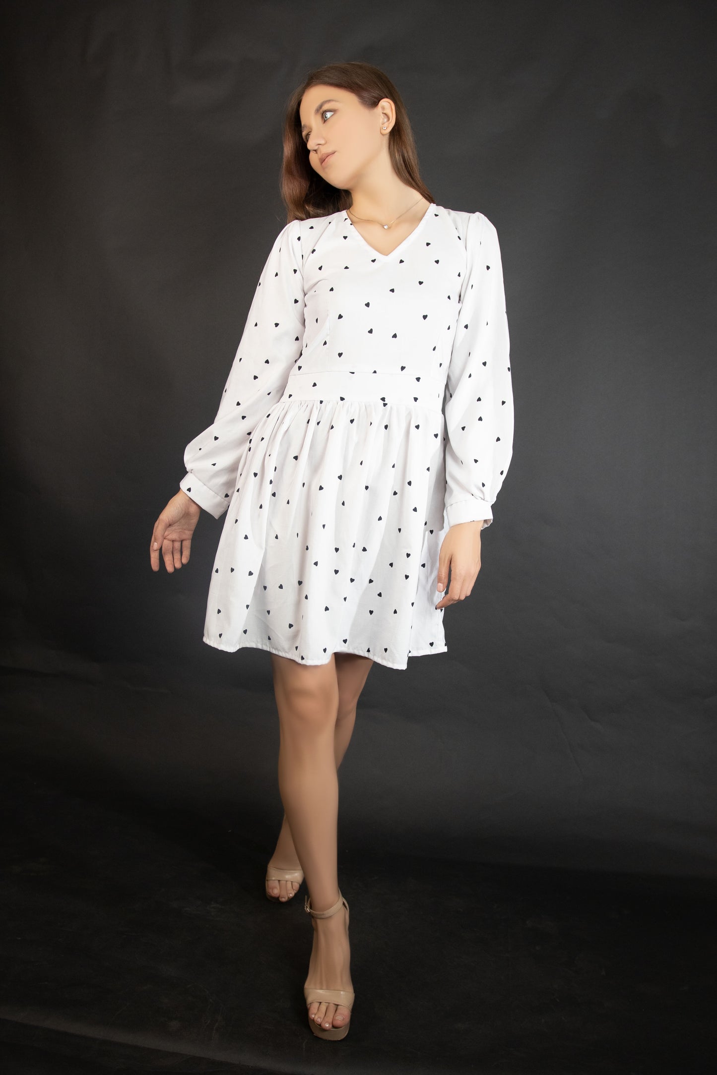 Heart Printed White Dress & Long Puff Sleeve Knee Length Dress|| Summer Collection 2024